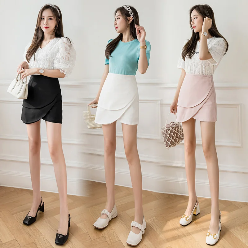 

Solid color a-line shorts skirts 2021 new summer mini skirt female high waist irregular petal women's skirts korean cute faldas