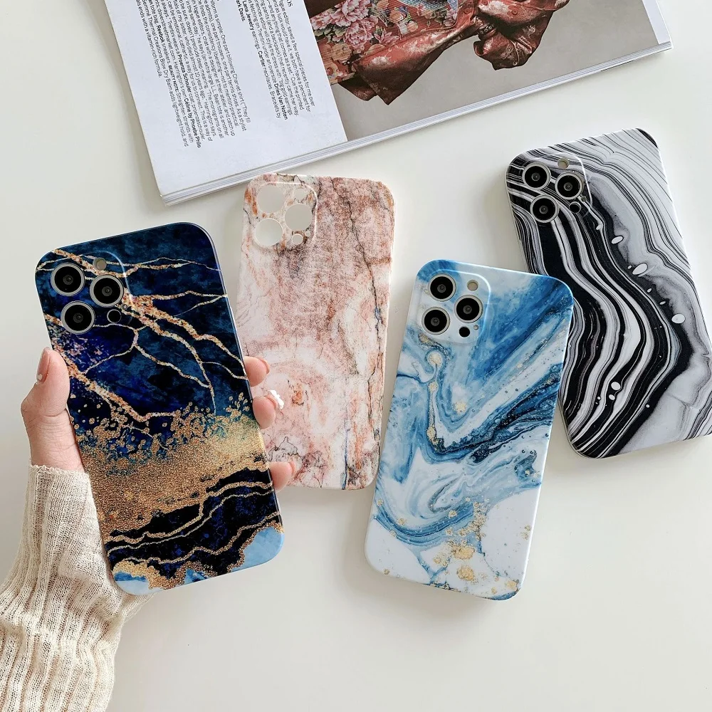 

Fashion Marble Pattern Phone Case For iPhone 13 12 11 Pro Max XS X XR 7 8 Plus SE2020 Soft IMD Shockproof Bumper Back Cover Capa