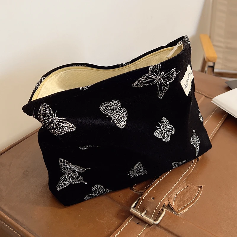 

Velvet Butterfly Cosmetic Bag Women Retro Makeup Storage Bag Necesserie Organizer Travel Toiletry Bags Cute Pencil Case