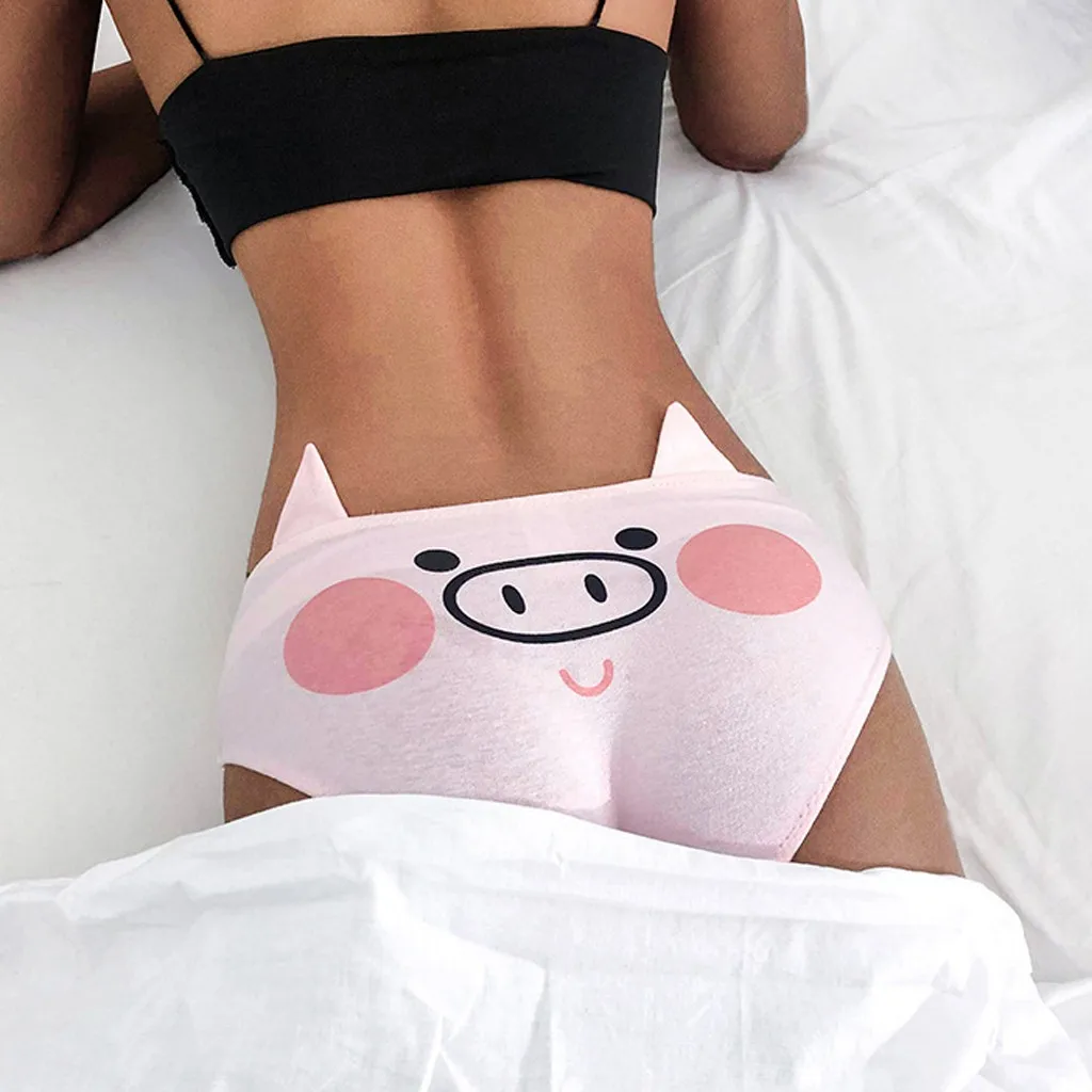 Для женщин забавные свиньи уши принт хлопок нижнее белье стринги трусы Т