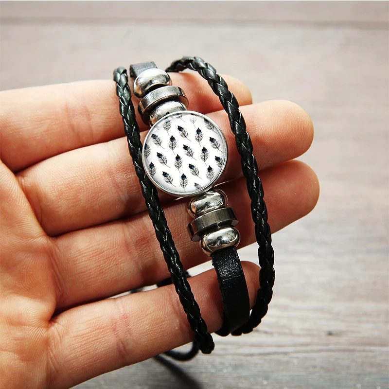 Женский браслет из ПУ кожи с перьями павлина | Украшения и аксессуары