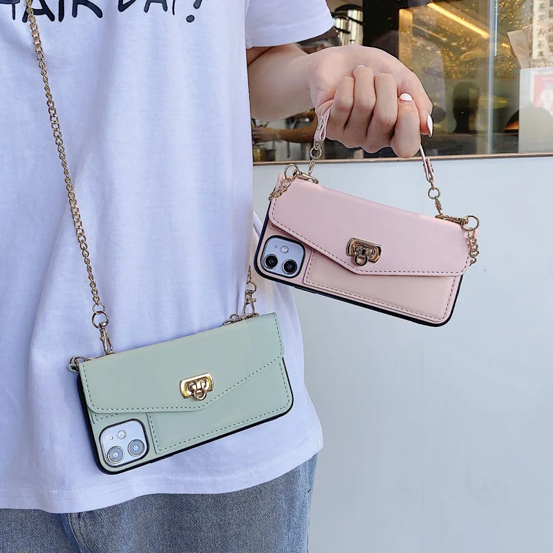 

Card Slot Cross body Wallet Phone Case For iPhone12 Mini 7 8 Plus 11 Pro Xs Max Xr PU Leather Handbag Purse Shoulder Strap Cover