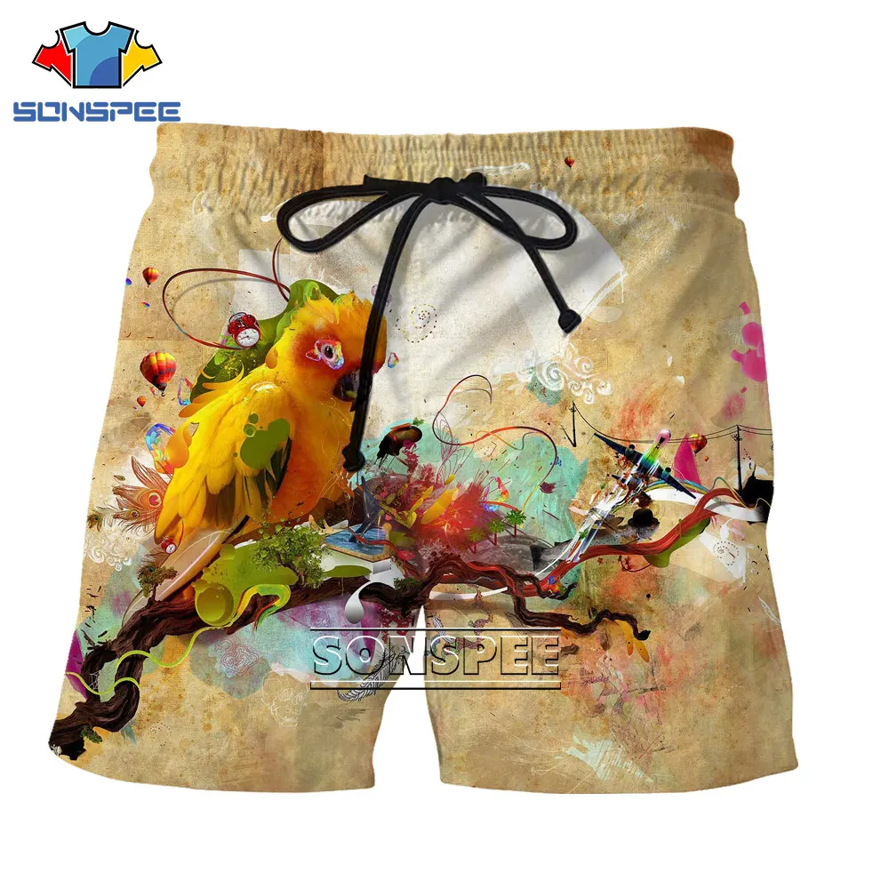 

SONSPEE 3D Abstract Parrot Animal Daily Beach Shorts Summer Men's Casual Sports Shorts Loose Large Size Fashion Trend Shorts