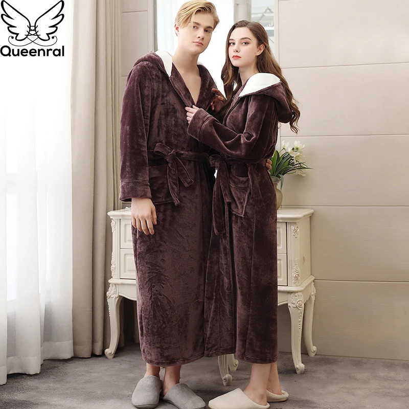 Халат Queenral мужской/женский ночная рубашка зимняя одежда для сна плотная теплая