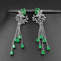 fashion long cz green tassel drop earring for women wedding gift