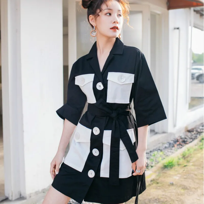 

Vintage Buttons Women Shirt Dress Shirt Lapel Short Sleeve Summer Office Sashes Mini Dresses Casual Korean Vestidos2020