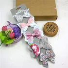 5 шт.компл., Милая блестящая серая детская заколка для девочек, кожаный бант, Детский галстук-бабочка, креативные шпильки ручной работы, аксессуары для волос для детей, новинка