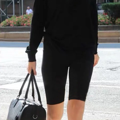 High Waist Elastic Shorts Women Fashion Streetwear Fitness Cycling Shorts Knee Length Black Bottoms Summer Casual Biker Shorts