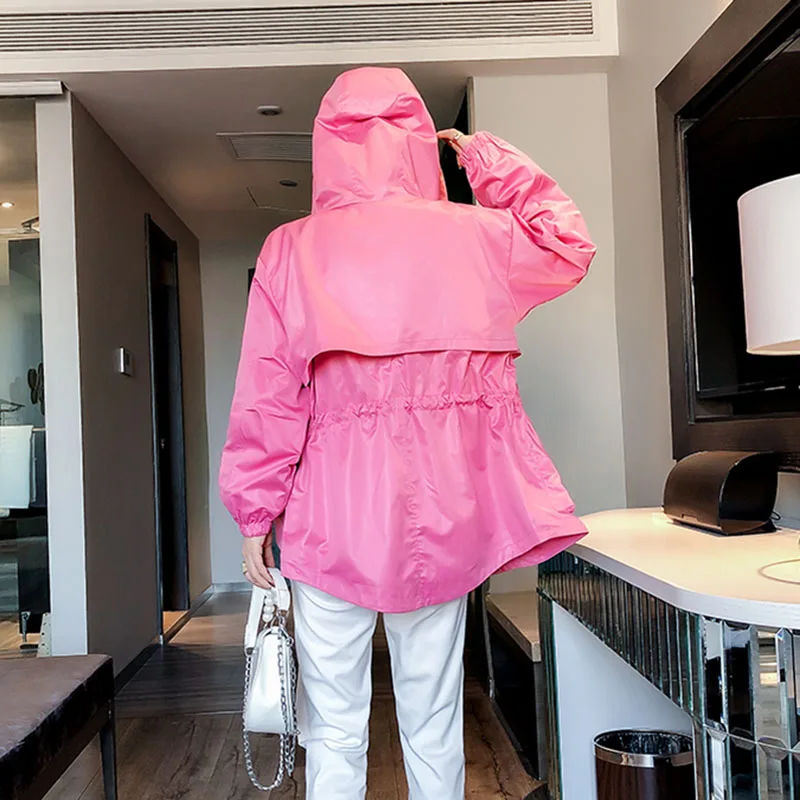 

Women Jackets Spring Autumn Hooded Jacket Korean Style Casual Loose Color Windbreaker Ladies Long Coats Feminino Outwears Y150