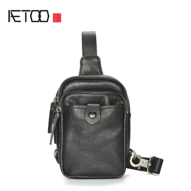 AETOO Genuine leather men's shoulder bag, leather messenger bag, first layer leather mobile phone bag, ID bag