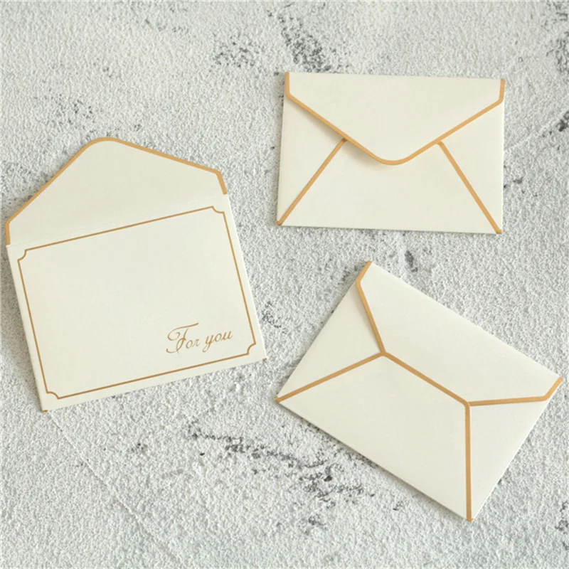 10pcs Creative Bronzing Greeting Card Wedding Valentine's Day Flower Message Blessing Card Birthday Party Decor Thank You Card