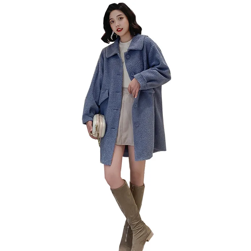 

Faux Lamb Wool Coat Nice Winter New Women's Long Korean Loose Blends Women High Quality Luxury Lapel Female Plush Coats Jackets