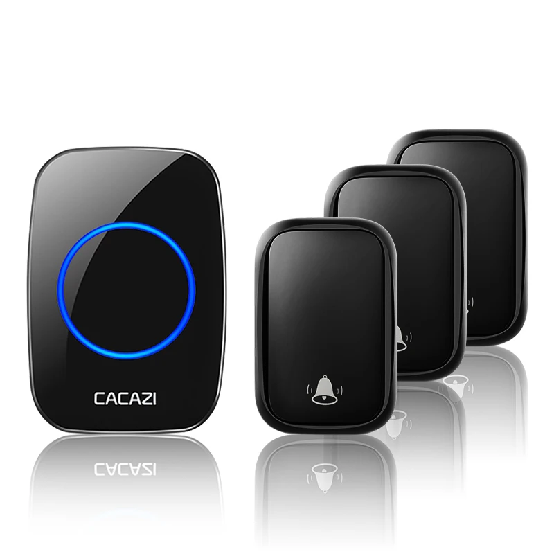3 button 1 receiver CACAZI беспроводной без батареи требуется дверной звонок с автономным питанием 3 передатчика США ЕС Великобритании AU Plug 1 приемник Умный домашний звонок - Цвет: 3 button 1 receiver