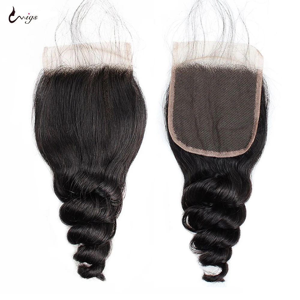 

Uwigs Brazilian Loose Wave Closure Human Hair Natural Color 4X4 Lace Closure Free/Middle Part Remy Hair Closure 100% Human Hair