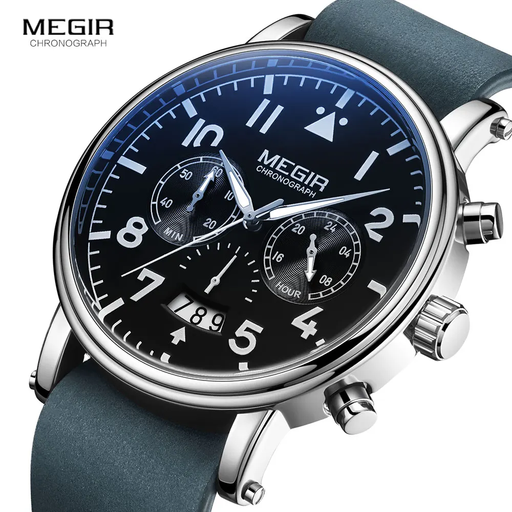 Часы MEGIR Мужские кварцевые с хронографом люксовые повседневные светящиеся