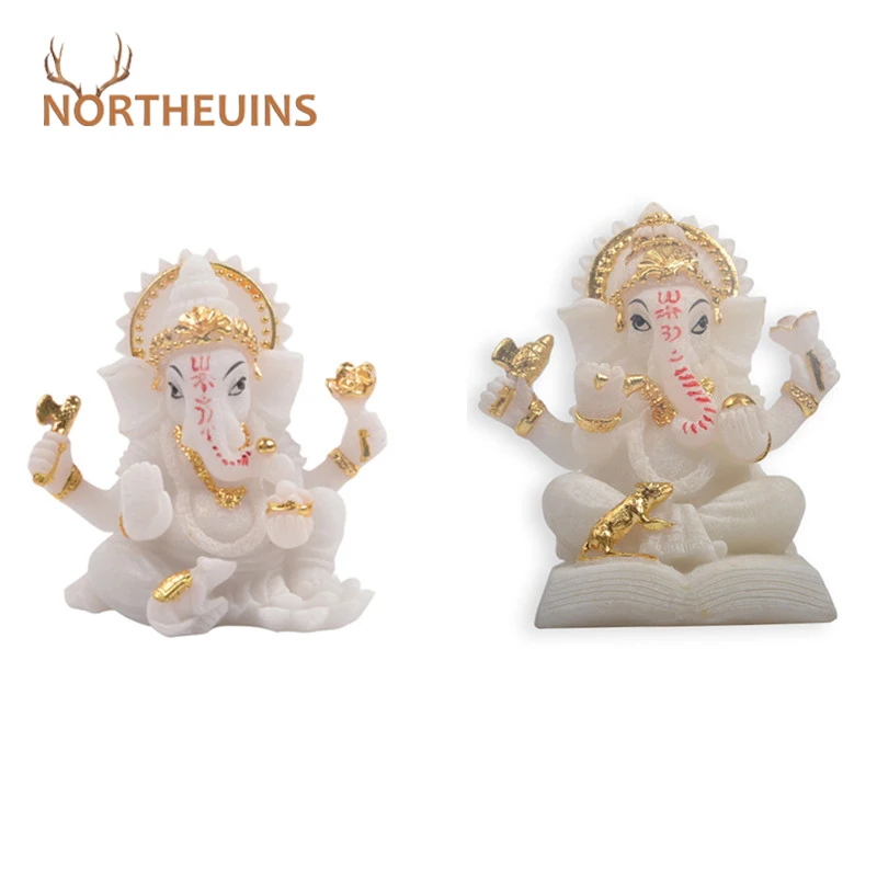 

NORTHEUINS Resin Indian Elephant God Decorative Buddhas Figures for Home Creative Modern Statues Interior Room Decor Decoration