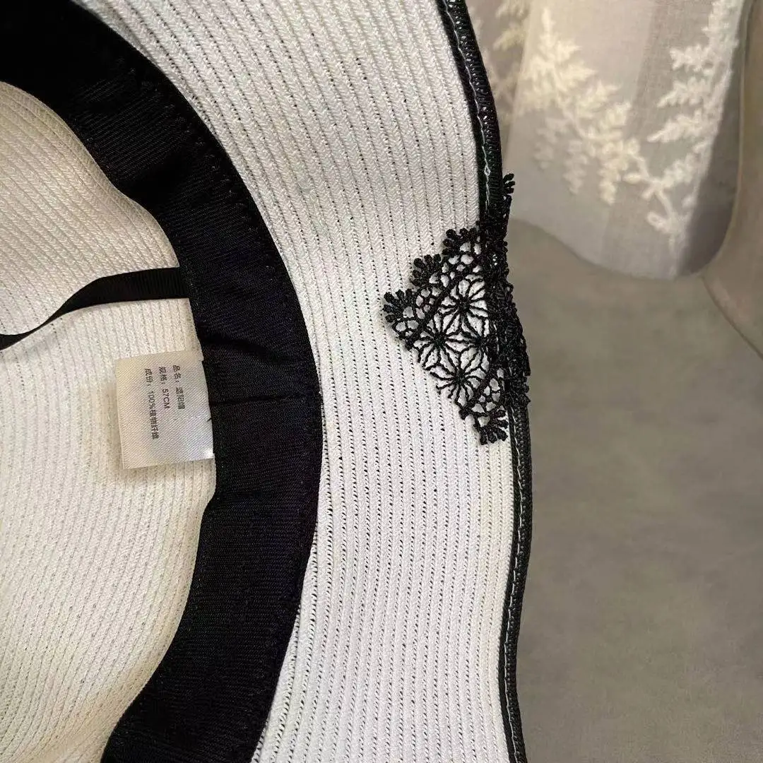 

202104-2508448 new summer Black white matching Elegant Hepburn lace flower paper leisure lady bucket cap women fishermen hat