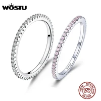 wostu genuine 100 925 sterling silver simple geometric round single stackable finger rings for women engagement jewelry cqr066