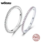 Женские кольца WOSTU, круглые кольца из 100% стерлингового серебра 925 пробы с геометрическим узором, одно-штабелирующиеся, для помолвки, CQR066