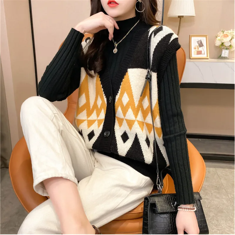 Женский свитер жилет на весну и осень корейский милый свободный однобортный Топ