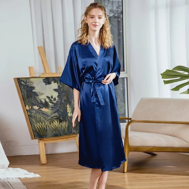 

Women Sleepwear Silk Satin Long Wedding Bride Bridesmaid Robe Kimono Robe Feminino Bath Robe Sexy Bathrobe Casual Home Wear