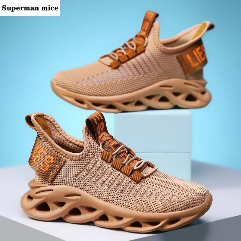 

Kids Sneakers Breathable Mesh Children Shoes Cutout Single Net Child Shoes Flying Woven Boys Sport Shoes Girls Trainer Wavy Sole