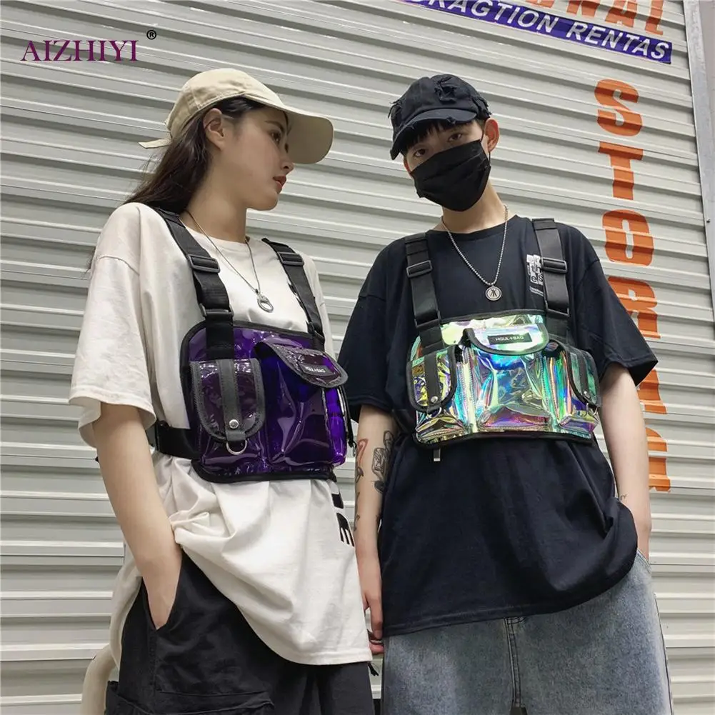 ПВХ нагрудная сумка для мужчин и женщин хип хоп уличный жилет модный