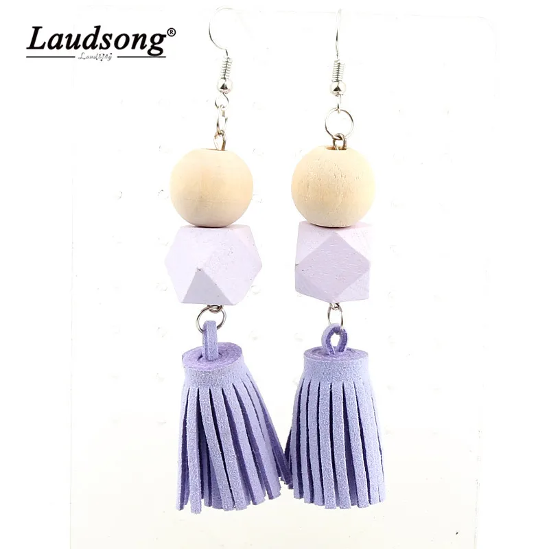 Женские Модные Висячие серьги 1 пара квадратные круглые деревянные бусины темно