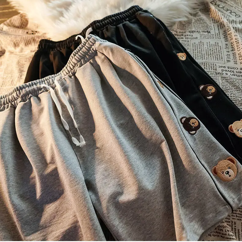 

Side bear embroidered sports shorts women's fashion summer 2021 new loose high waist casual pants