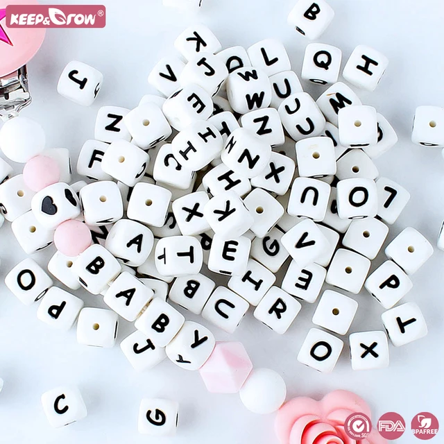 10pcs 12mm Silicone Beads Letter Baby Teether Beads DIY Pacifier Chain Clips Personalized Name English Alphabet Chewing Beads 1