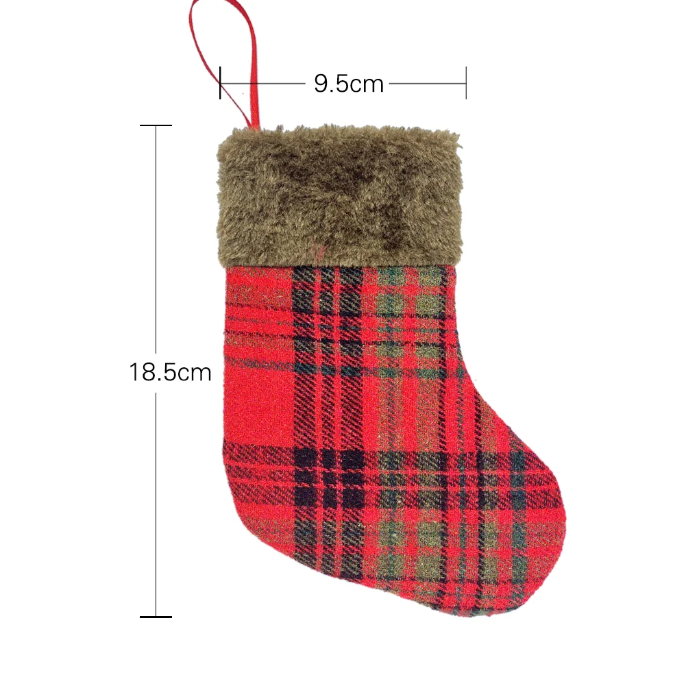 

Christmas Stockings Plush Plaid Gift Bag Socks Fireplace Christmas Tree Decorations New Year Children's Gift Christmas Candy bag