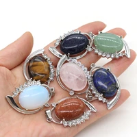 natural stone rose quartzs agates pendant fashion alloy crystal rhinestone charms for jewelry making diy necklace size 25x40mm