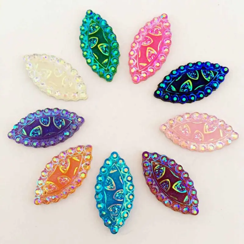 

New DIY100pcs 15mm*30mm Horse eye AB Resin Rhinestone Flatback Wedding 2 Hole Buttons Resin hand drill -B35