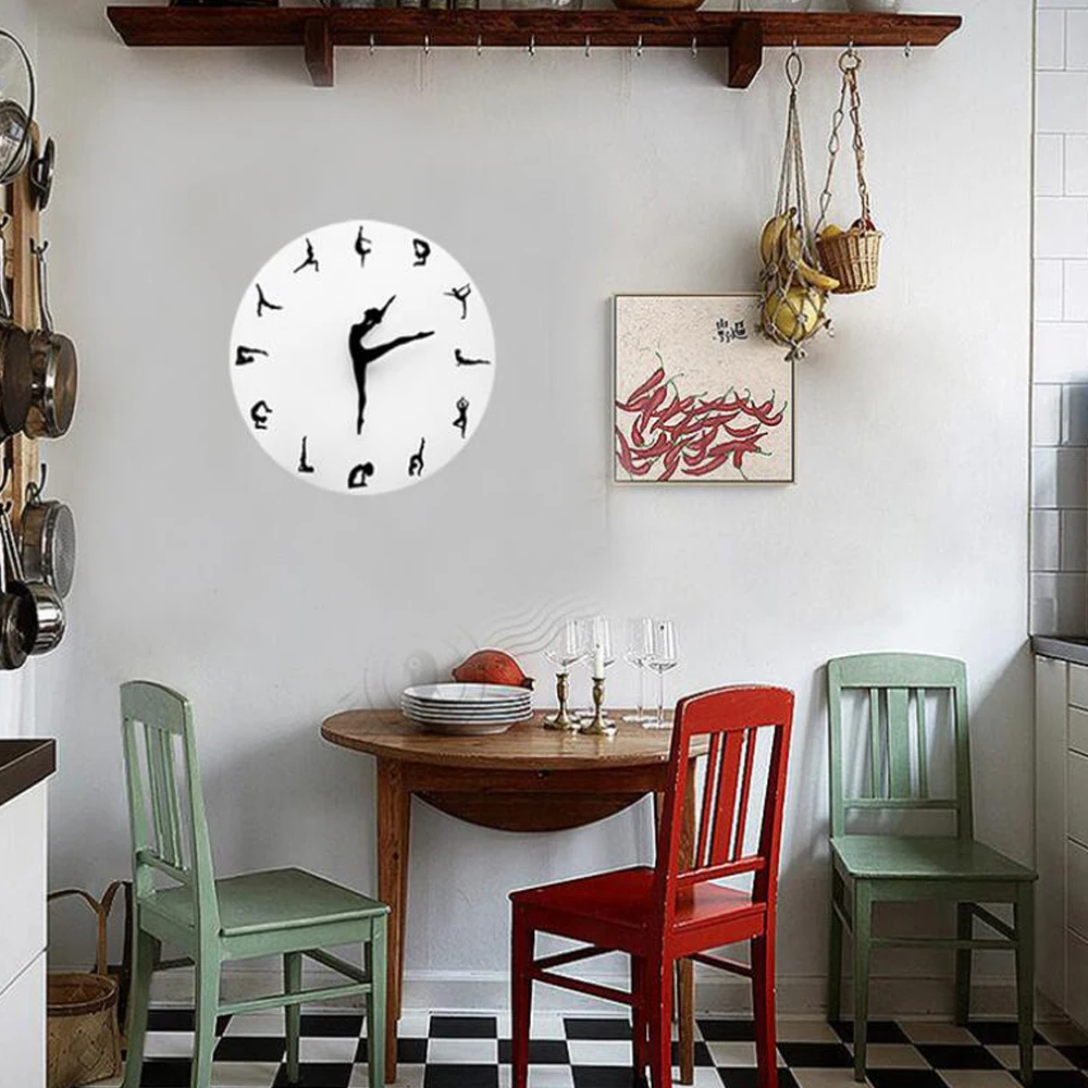 Йога Postures настенные часы тренажерный зал фитнес гибкие девушка тихие