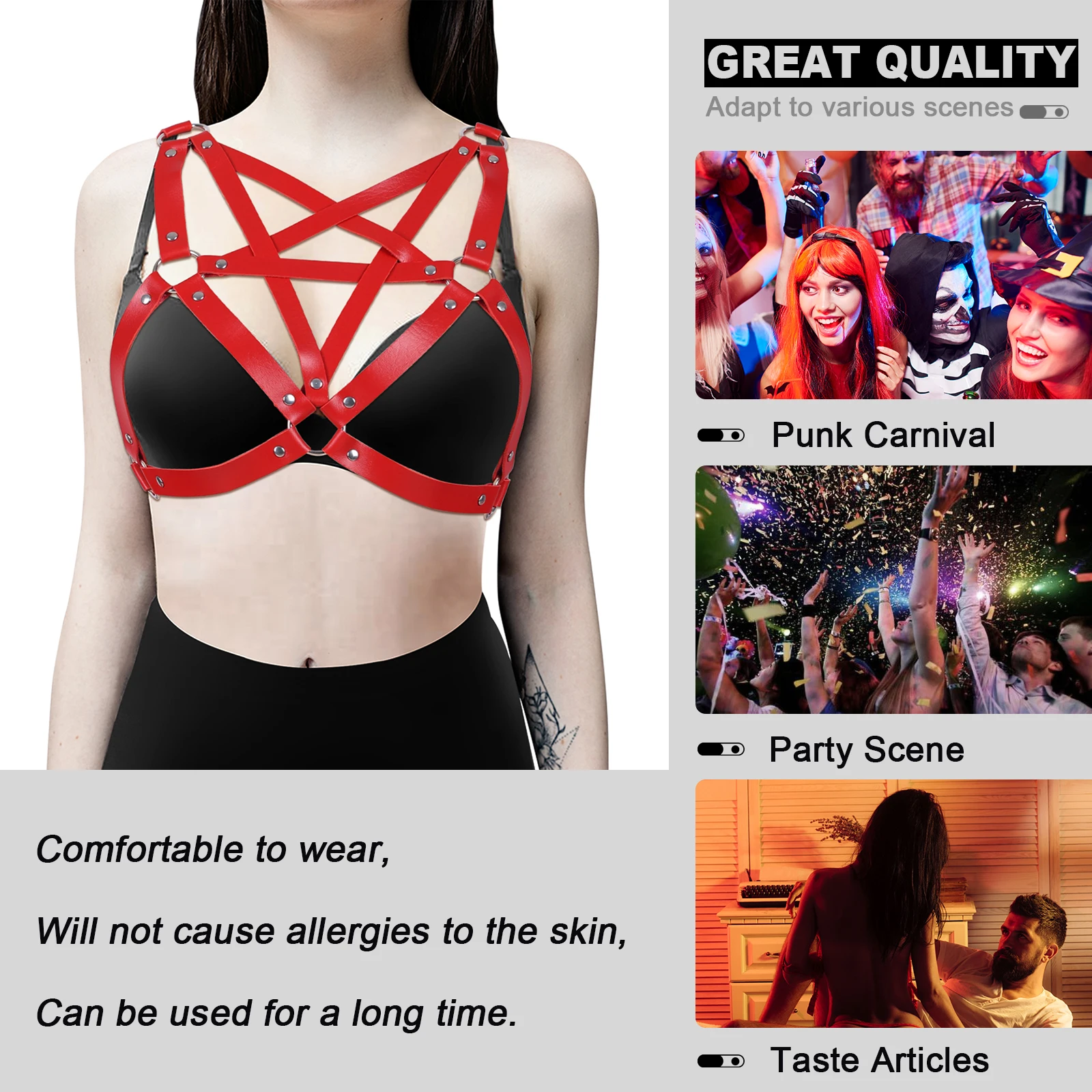 

Leather Body Harness Underwear Sexy Chest Bondage Suspender Erotic Lingerie Corset Gothic Pentagoram Straps Crop Tops Fetish