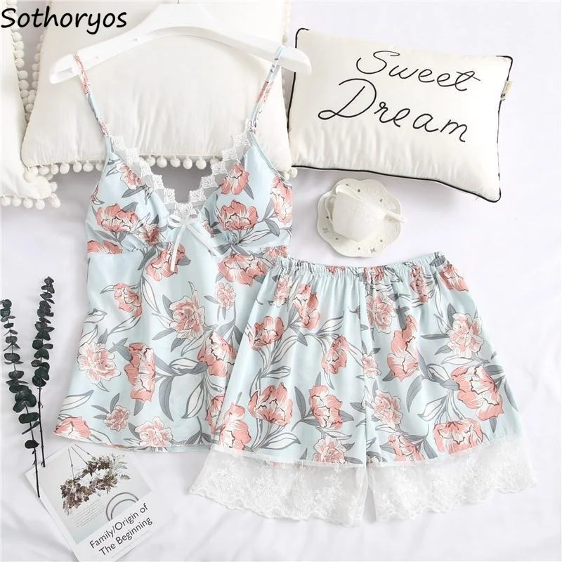 

Пижамные комплекты, женская одежда для отдыха, кружевной новый шикарный комплект из двух предметов в Корейском стиле с принтом, шифоновая л...