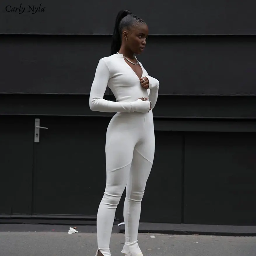 Женский спортивный комбинезон Carly Nyla черно-белый Облегающий для фитнеса
