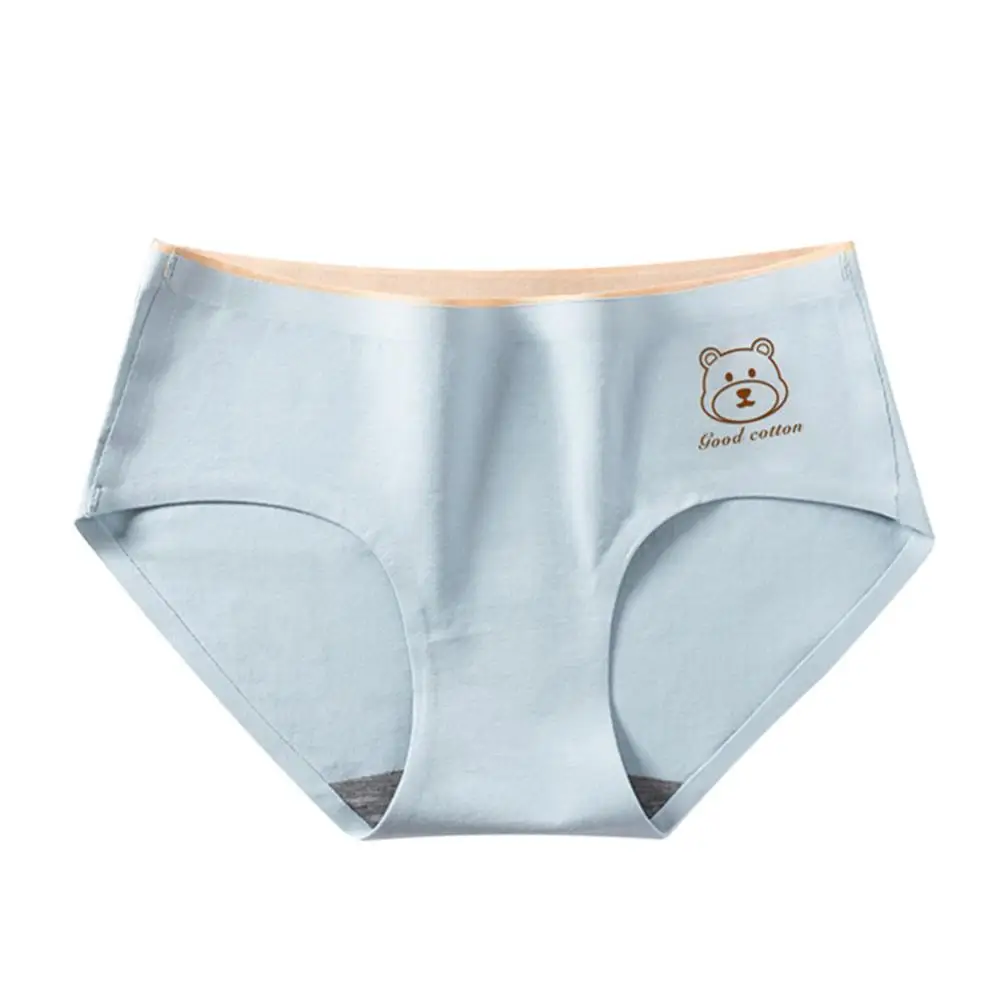 

Woman Seamless Cute Bear Print Breathable Solid Color Cotton Underwear Briefs