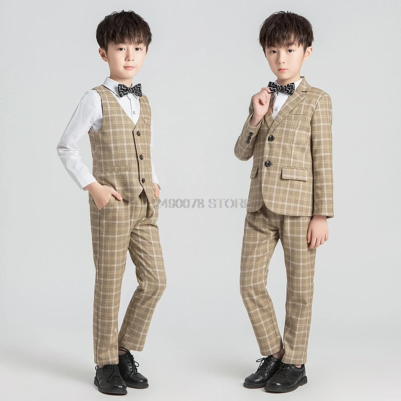 Flower Boys Formal Tuxedo Dress Piano celebration Costume Kids Birthday Wedding Suit Jacket +Vest+Pant+Tie Clothing Set 2-12Y | Детская