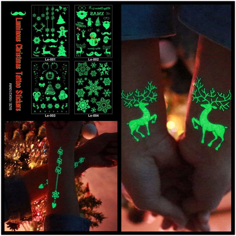 Водостойкая Временная наклейка Переводные светящиеся рождественские наклейки