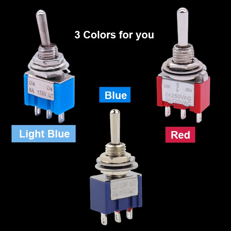 10 шт./лот сине-красный Мини MTS-102 3-контактный SPDT ON-ON 6A 125VAC миниатюрные тумблеры MTS-103