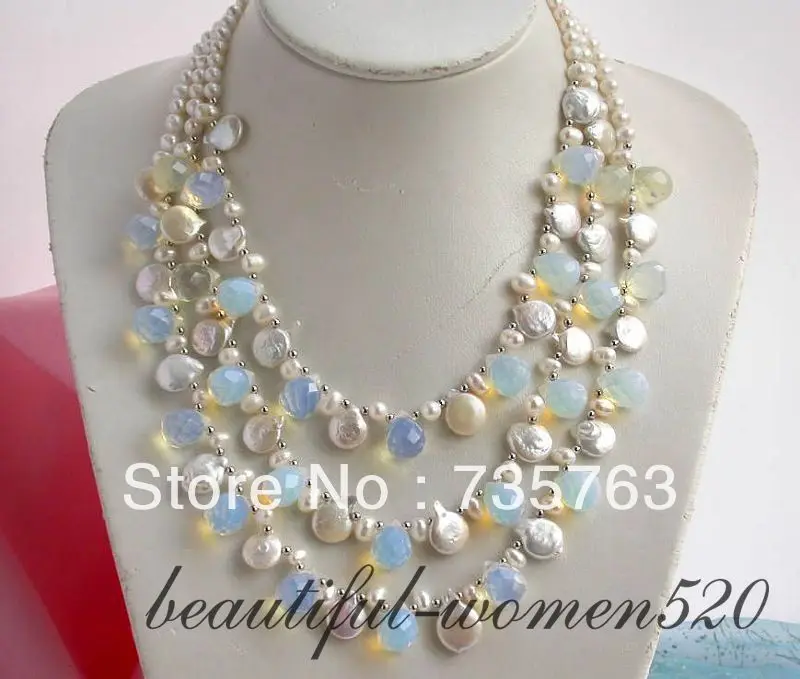 NEW N5 3row round/coin white fw pearl opal drip necklace | Украшения и аксессуары