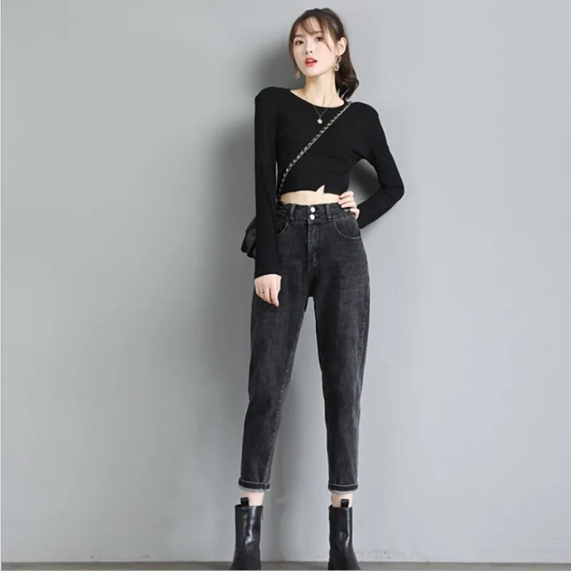 

Plus Size Mom Jeans Women High Waist Boyfriend Jeans for Women Harem Pants Denim Street Style Coated Ankle-Length High Street
