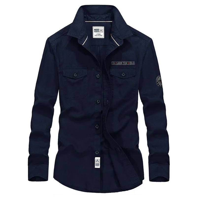 Брендовая армейская рубашка в стиле милитари для мужчин 2018 весна осень 100% хлопок