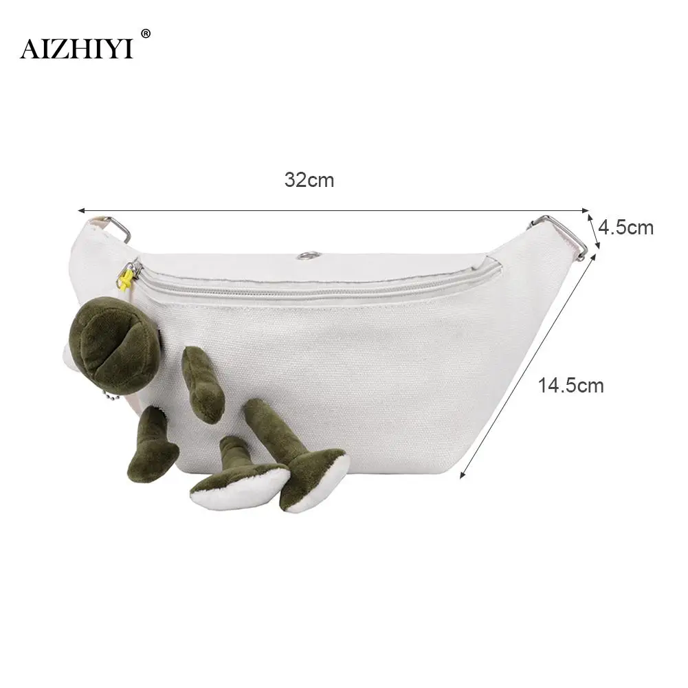 Creative Design Canvas Fanny Waist Belt Bag Women Classic Texture Chic Frog Doll Pendant Zipper Cute Shoulder Pouch |