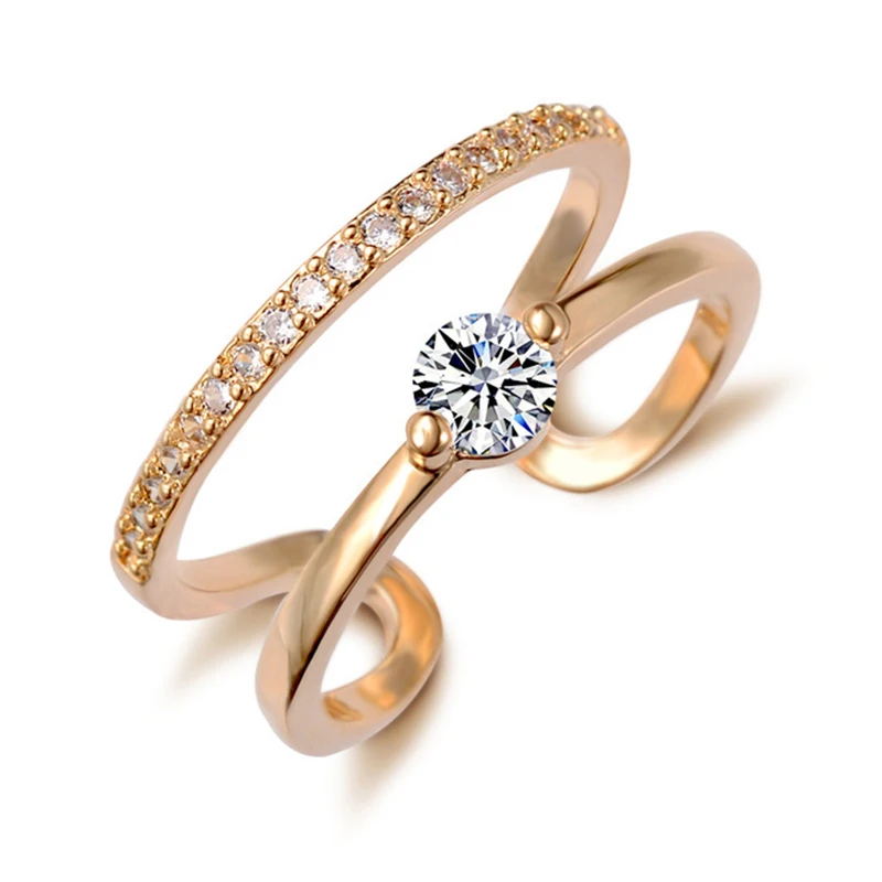 

2021New Trendy Double Layer Elegant Zircon Open Ring Women Gold Color Silver Crystal Engagement Hot Sale Adjustable Finger Rings