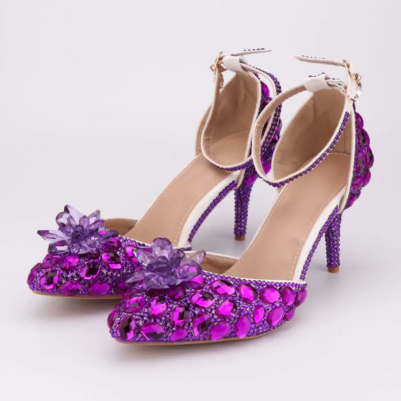 D 8cm heel Сандалии с цветами и кристаллами; обувь для невесты; обувь для вечеринок; обувь принцессы на высоком каблуке 8 см; Стразы AB; женские туфли-лодочки на ремешке с пряжкой; сезон лето - Цвет: D 8cm heel