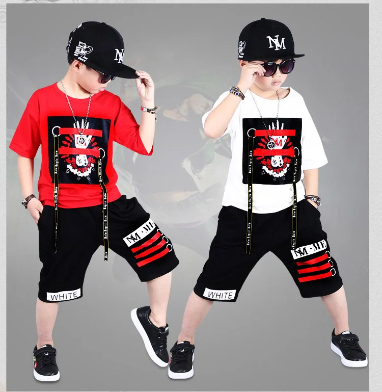 Спортивный костюм для мальчиков-подростков хлопковая футболка и шорты комплект