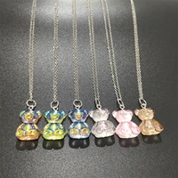 stainless steel necklace silver clavicle chain candy color resin cute bear charms necklaces for women girls best birthday gift