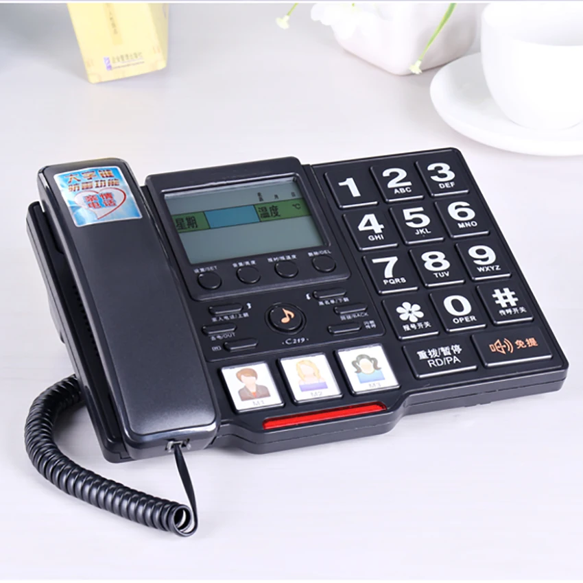Проводной телефон с большой кнопкой стационарный для пожилых людей голосовой